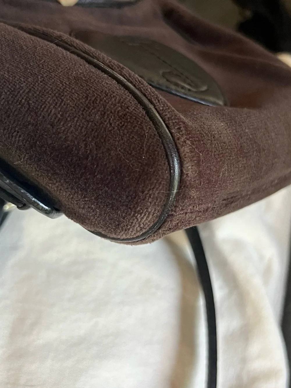 Vintage Juicy Couture Crossbody Brown Purse Black Leather Heart Velour 90s Y2K